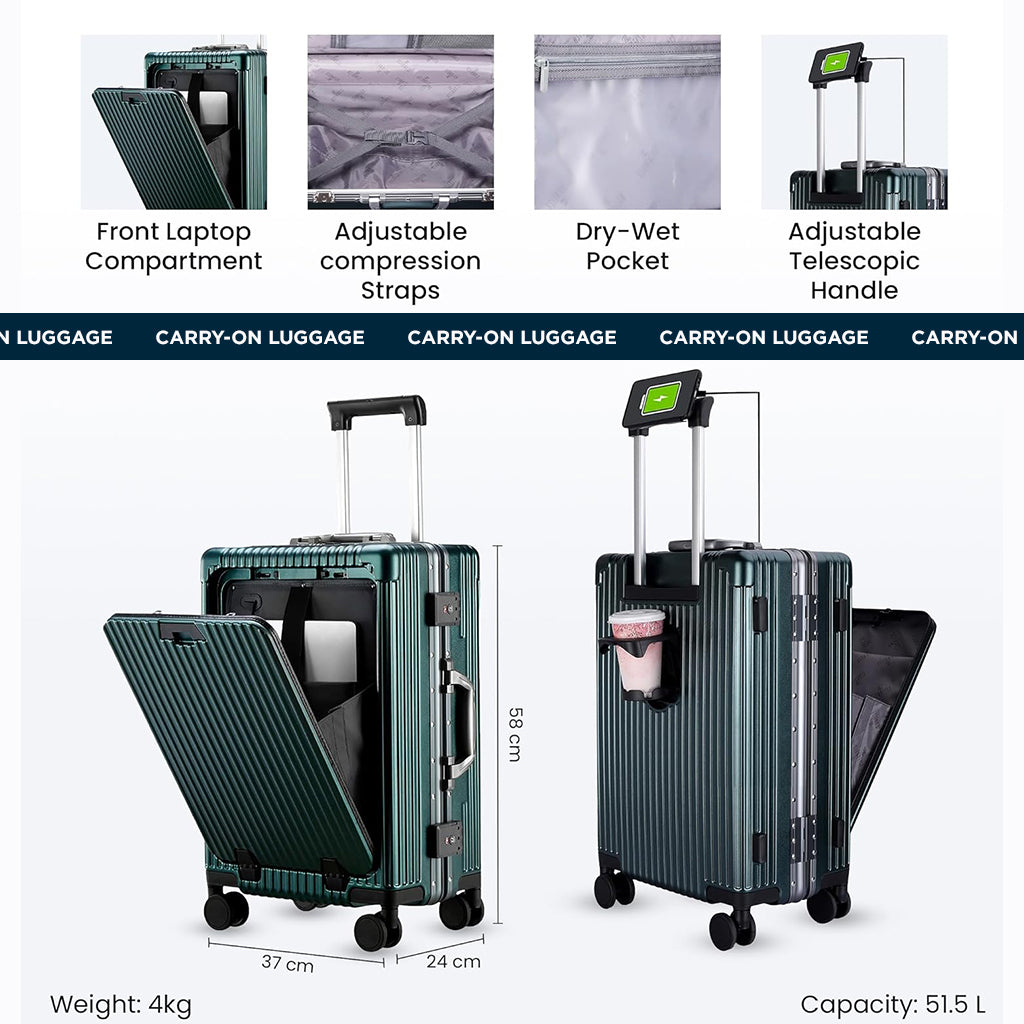 Polycarbonate Carry-On Cabin Trolley | 22-Inch - Forest Green