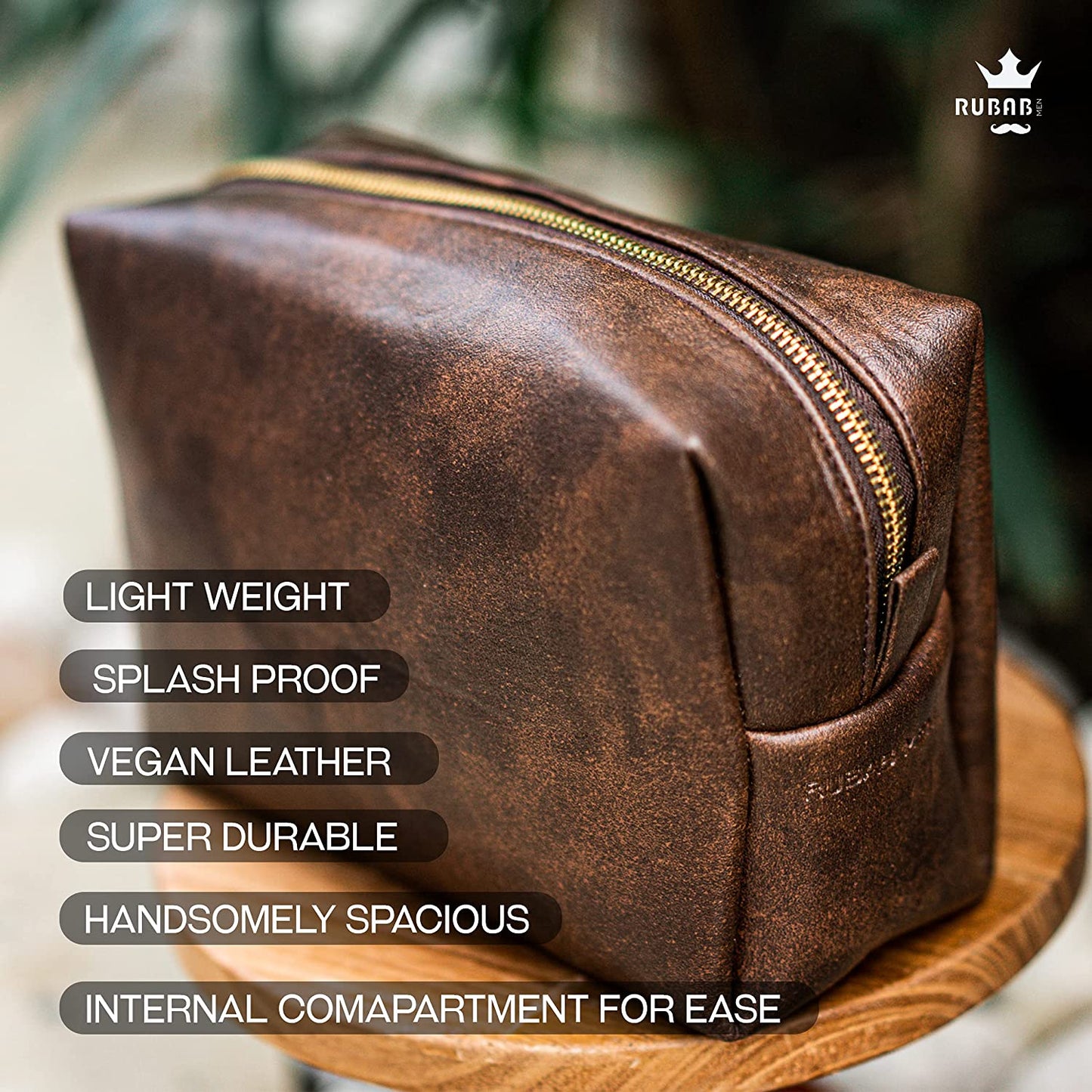 Vegan Leather Toiletry Bag for Men| Premium Tan Shade Spacious Pouch| MAKA ZAI